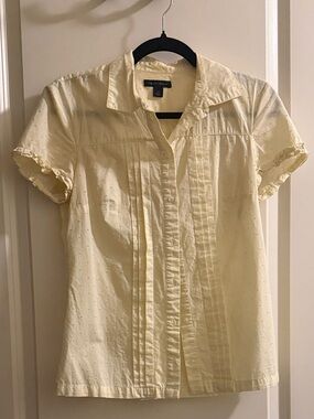 Tommy Hilfiger Pale Yellow Short-Sleeve Pintuck Button-Down Shirt